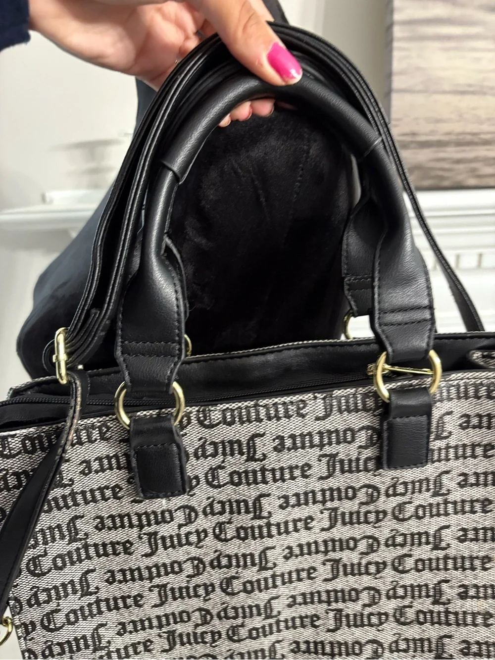 Juicy Couture Black and Beige Logo Messenger Bag